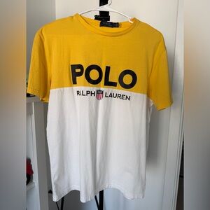 Polo Ralph Lauren Spell Out Logo T-Shirt Mens M Yellow White